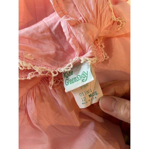 Vintage Kate Greenway Pink Lace Trim with Bow Size 12 Months USA - Picture 4 of 5